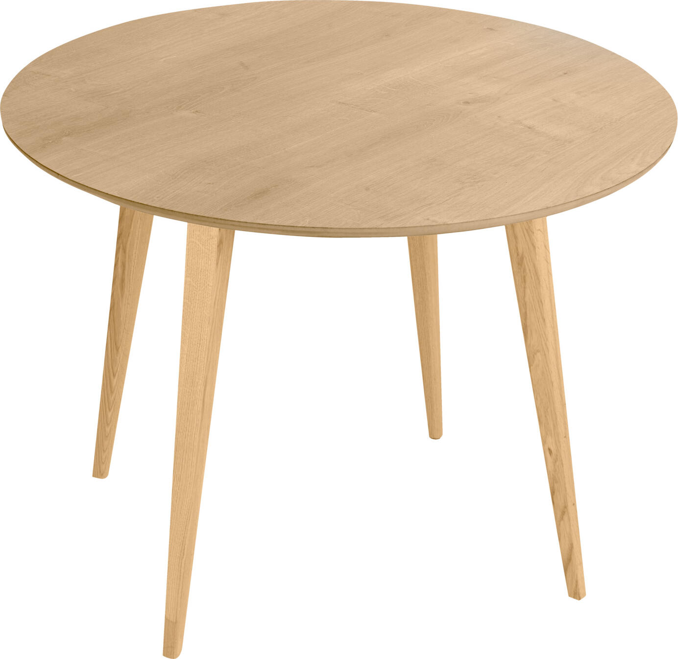 VEGA LUSINI Solutions GmbH Dining table Duneo round Esstisch Duneo rund Dining table Duneo round; 76x100 cm (HxØ); Table top oak, base oak/natural; round Esstisch Duneo rund; 76x100 cm (HxØ); Platte eiche, Gestell eiche/natur; rund The dining table Duneo made of solid oak wood sets stylish vintage accents in your ambience with its clean lines and a pinch of retro. Thanks to the high-quality HPL coating, the table tops made of solid beech wood are robust, scratch-resistant and easy to clean. The solid wood lipping made of oiled beech wood on the table edges also speak for the quality of the tables. Material thickness of the table top 2.5 cm. The oak legs are attached to the table top using the supplied fastening material. Der Esstisch Duneo aus massivem Eichenholz und Tischplatte mit hochwertiger HPL-Beschichtung. Robust und pflegeleicht. Massivholzumleimer aus geöltem Buchenholz an den Tischkanten. Materialstärke der Tischplatte 2,5 cm. Nur für den Innenbereich geeignet. Lieferung erfolgt zerlegt, die Beine werden anhand des mitgelieferten Befestigungsmaterials an der Tischplatte befestigt.