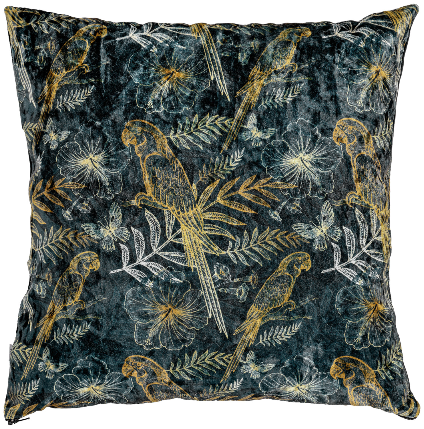 VEGA Floral Flame-Retardant Fabric by the Meter, 100% Polyester, 140 cm Width, 310 g/m², 100,000 Martindale, Blue Floral Pattern with Parrots and Butterflies