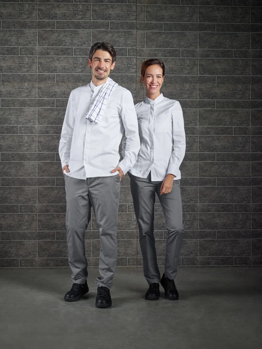 Jobeline Marco Men's Chef's Jacket, Long-Sleeved, 65% Polyester 35% Cotton, Breathable Piqué Back, Concealed Snap Buttons, OEKO-TEX Certified