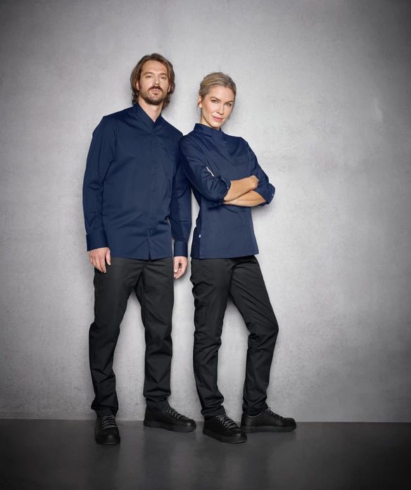 Jacket de Bucatar Jobeline Marco cu Maneca Lunga pentru Barbati, Amestec Poliester-Bumbac, Spate din Pique Respirabil, Navy
