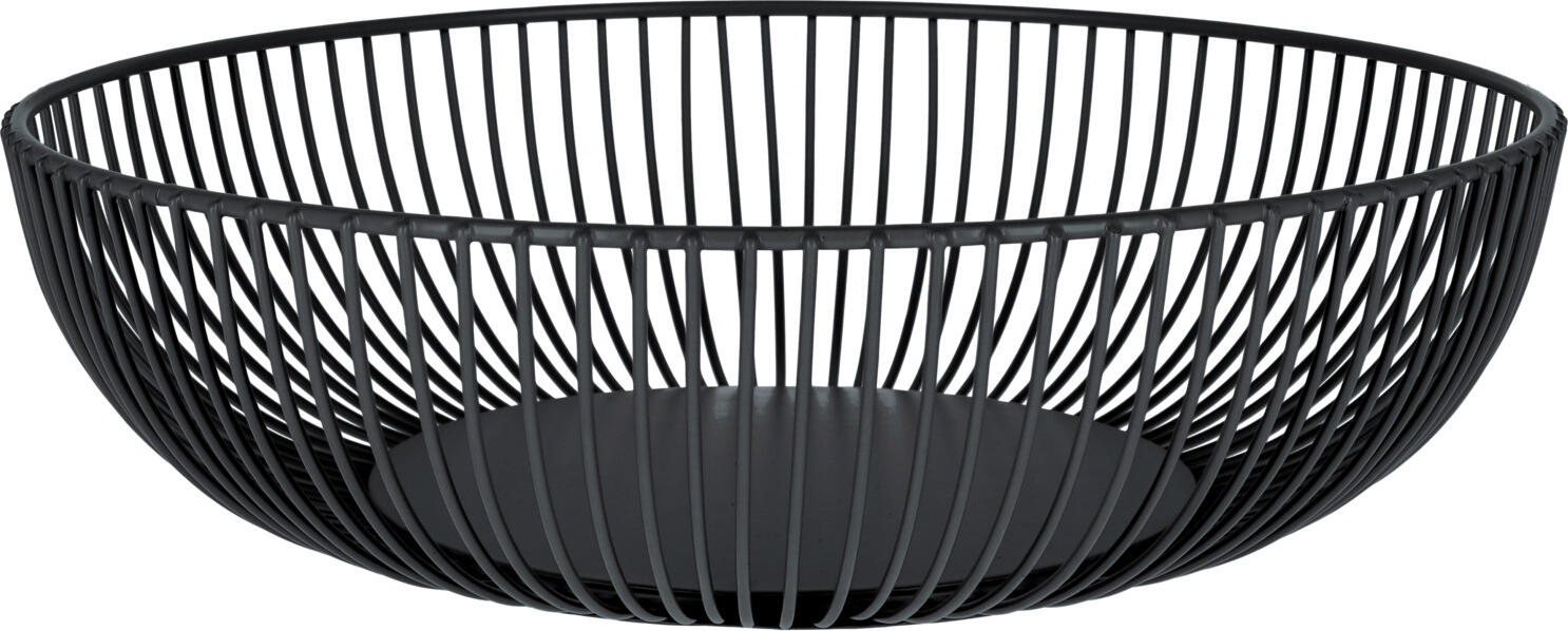 VEGA LUSINI Solutions GmbH Fruit/bread basket Fraser Obst-/Brotkorb Fraser Fruit/bread basket Fraser; 28x8 cm (ØxH); black Obst-/Brotkorb Fraser; 28x8 cm (ØxH); schwarz Bread basket with straight fine struts made of powder-coated steel. With glides. Food safe and easy to clean. Not suitable for dishwasher. Brotkorb mit geraden, feinen Streben aus pulverbeschichtetem Stahl. Mit Gleitern. Lebensmittelecht und Pflegeleicht. Nicht spülmaschinengeeignet.