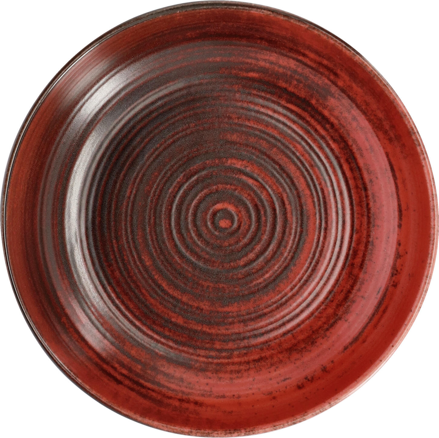 VEGA Etana Deep Plate, 17 cm Diameter, 400 ml, Red Matt Porcelain, Rimless Round Design with Concentric Rings, Dishwasher and Microwave Safe