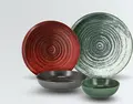 VEGA Etana Deep Plate, 17 cm Diameter, 400 ml, Red Matt Porcelain, Rimless Round Design with Concentric Rings, Dishwasher and Microwave Safe