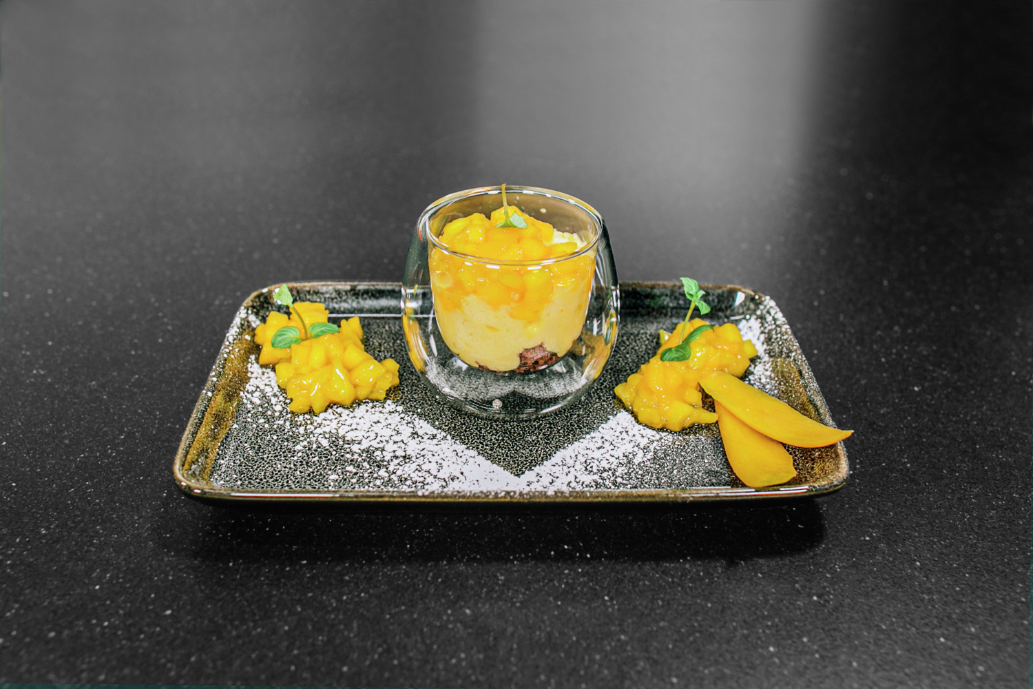 VEGA Nano Rectangular Serving Platter, Black Reactive Glaze Stoneware, Irregular Edges, 21 x 13 x 2.1 cm, Dishwasher and Microwave Safe