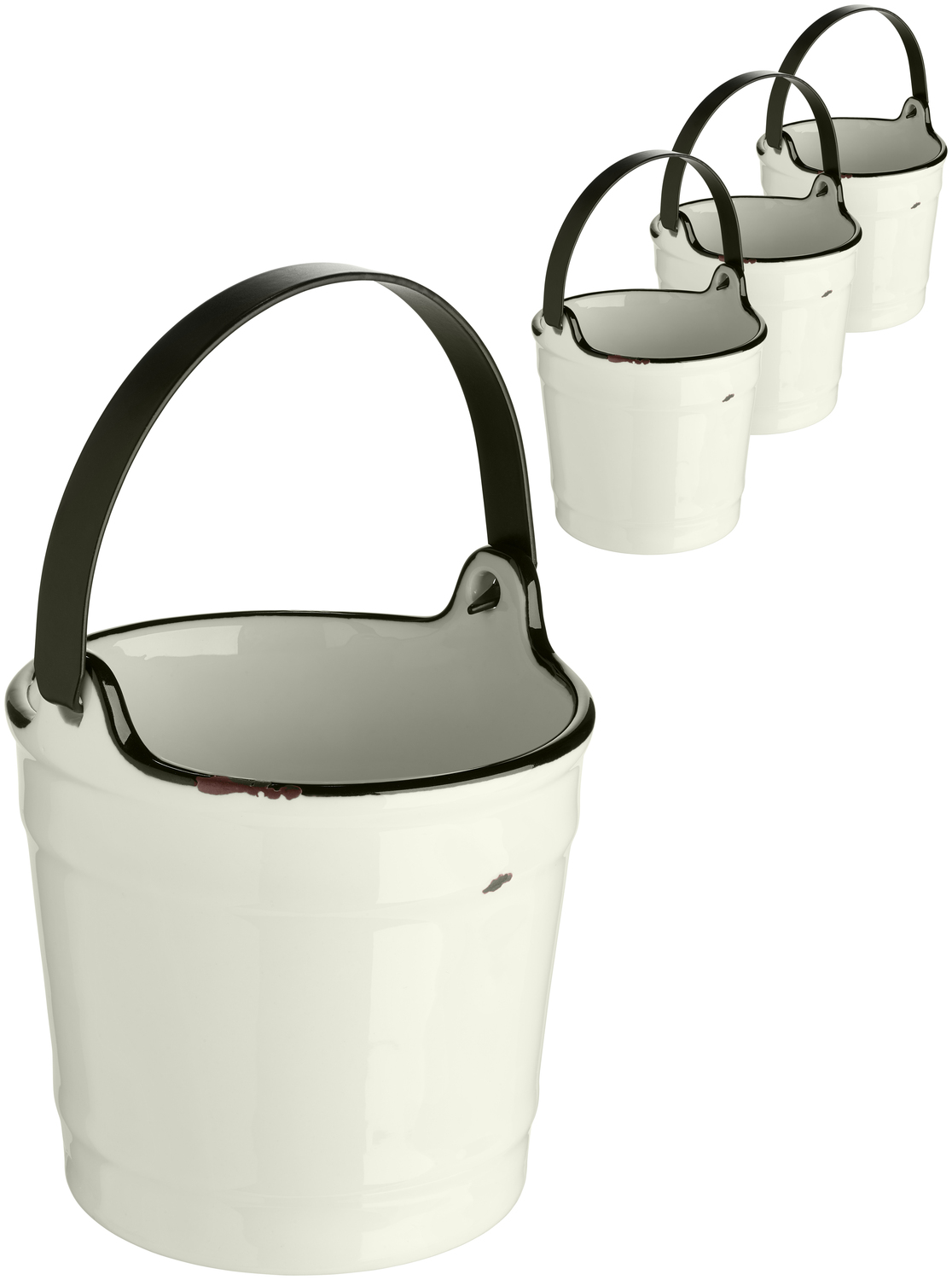 VEGA Liron Porcelain Milk Jug and Sugar Bowl Bucket Set, Retro Cream White with Black Rim, 250ml Jug and 200ml Sugar Bowl with Lid, Dishwasher and Microwave Safe