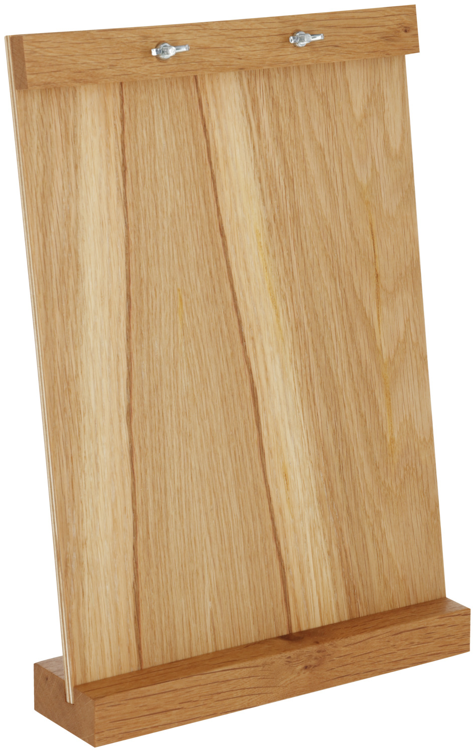 VEGA LUSINI Solutions GmbH Table display stand Serchio for menus Tischaufsteller Serchio für Speisekarten Table display stand Serchio for menus; A4, 20x9x33 cm (LxWxH); brown Tischaufsteller Serchio für Speisekarten; DIN A4, 20x9x33 cm (LxBxH); braun Wooden table stand with wing nuts for fixing the sheets. With base and clamping strip made of solid oak wood, oiled. Tischaufsteller aus Holz mit Flügelmuttern zum Fixieren der Blätter. Mit Standfläche und Klemmleiste aus massivem Eichenholz, geölt.