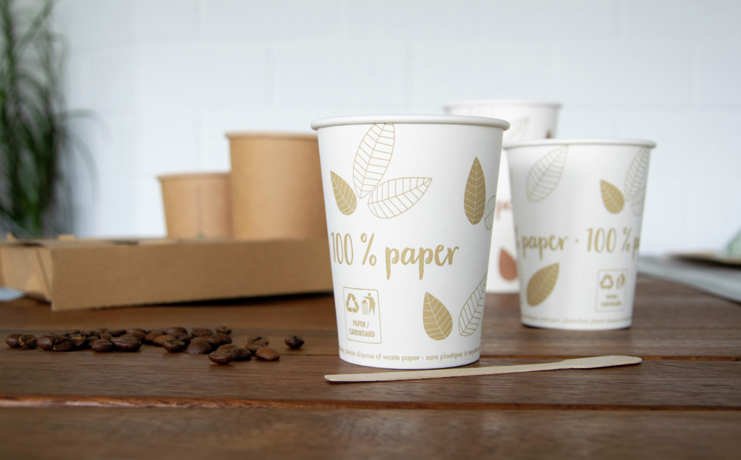 Papstar Pure Disposable Drinking Cups 200ml, FSC Certified Plastic-Free Cardboard, Biodegradable, Cream White, 88234