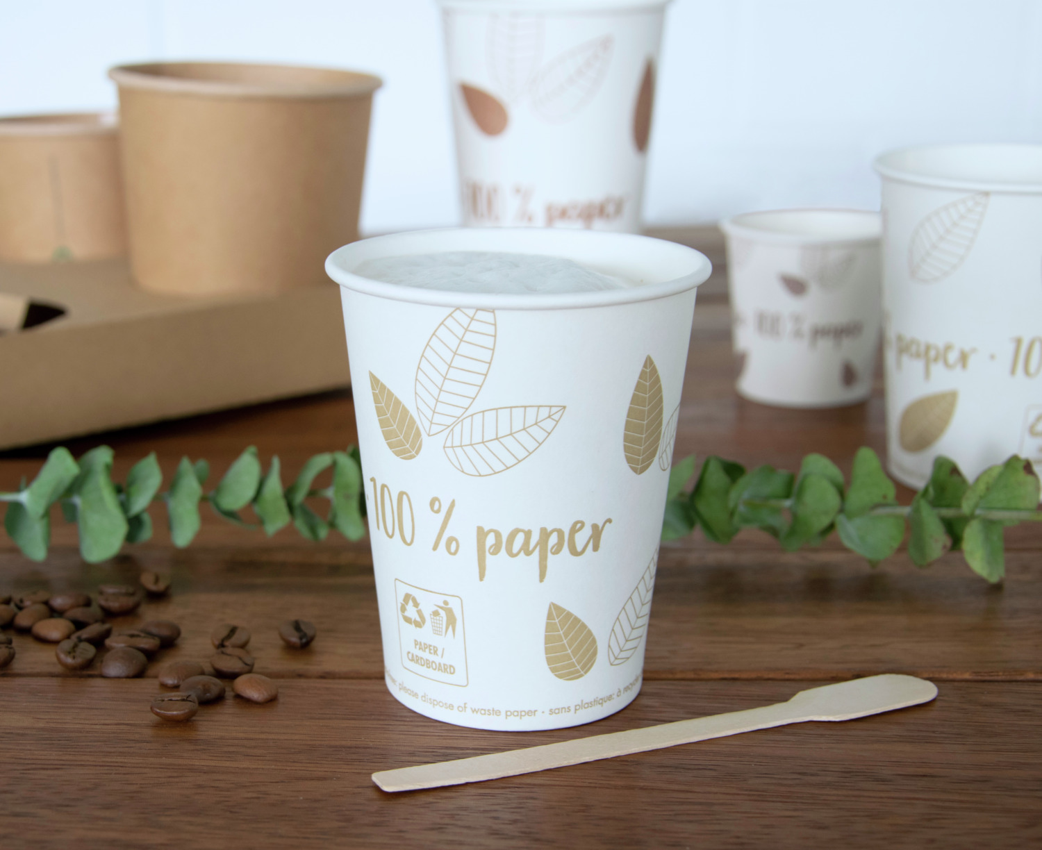 Papstar Pure Disposable Drinking Cups 200ml, FSC Certified Plastic-Free Cardboard, Biodegradable, Cream White, 88234
