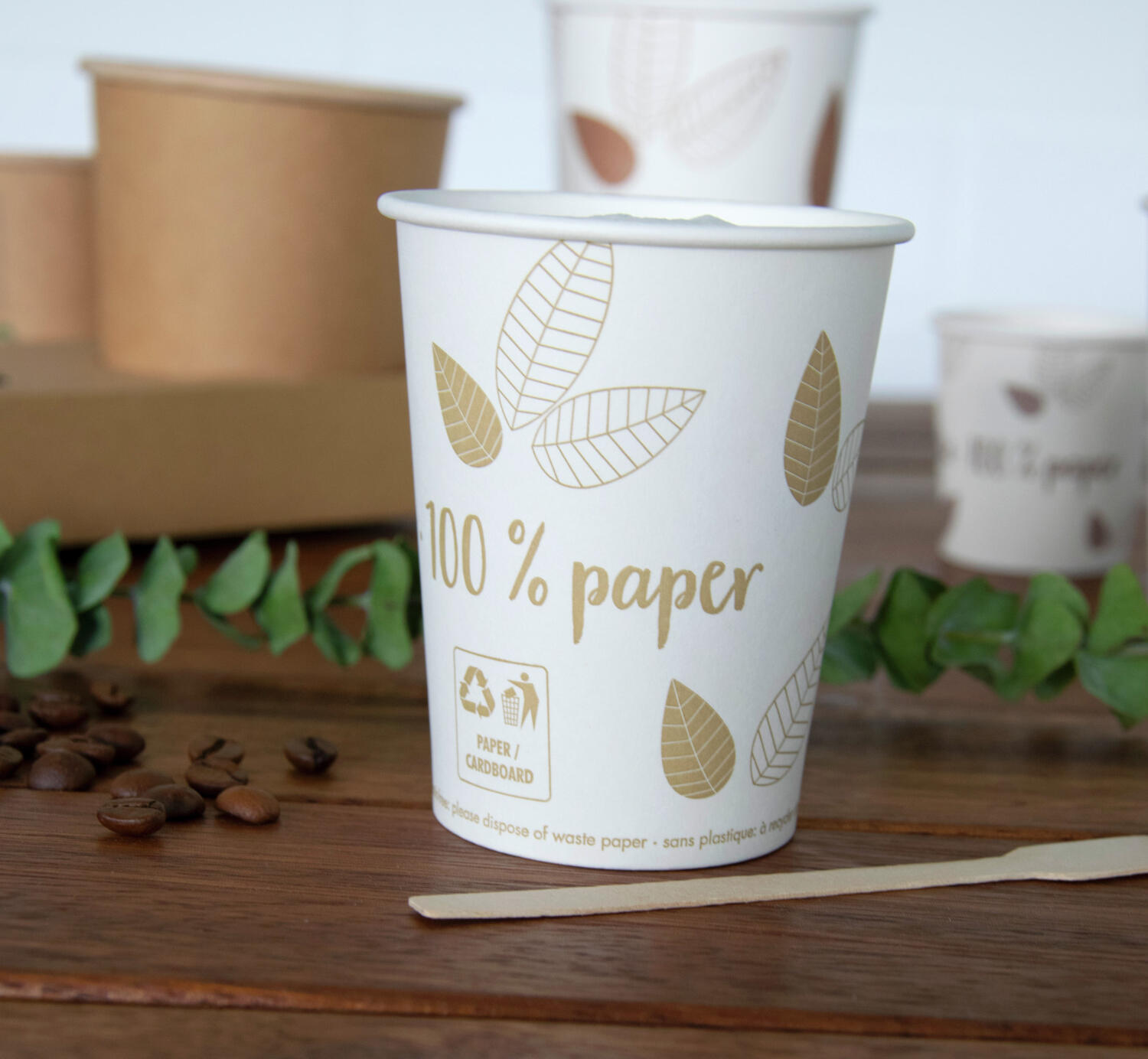 Papstar Pure Disposable Drinking Cups 180ml, FSC Certified Biodegradable Cardboard, Uncoated, Cream White, Hot Beverage Suitable, 88237