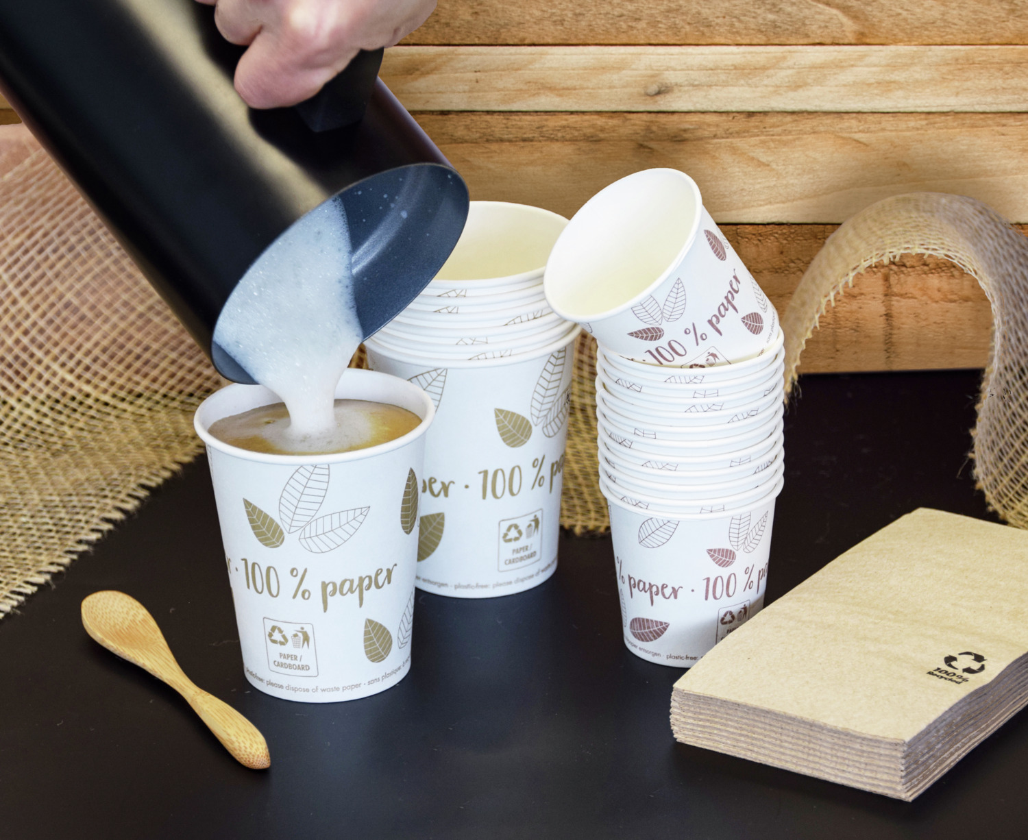 Papstar Pure Disposable Drinking Cups 180ml, FSC Certified Biodegradable Cardboard, Uncoated, Cream White, Hot Beverage Suitable, 88237