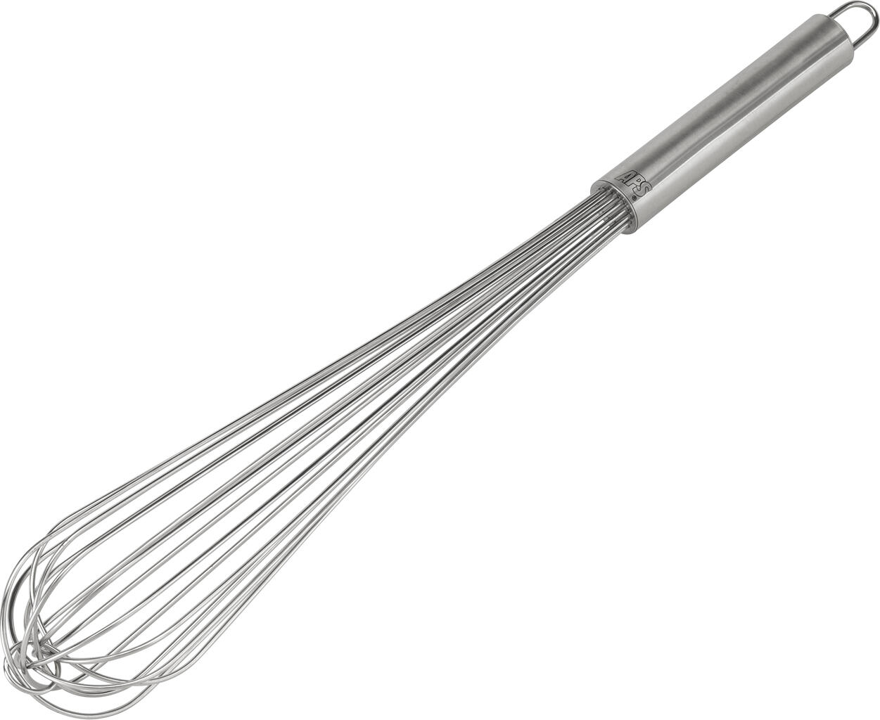 APS Assheuer + Pott GmbH & Co. KG Whisk Schneebesen, Edelstahl Whisk; 45 cm (L); silver Schneebesen, Edelstahl; 45 cm (L); silber Matt polished. High-quality whisk made from 8 wires, each 2.3 mm in diameter. For your cake batter, icing or sauce without lumps. Der Schneebesen ist ein vielseitiger Küchenhelfer für Gastronomie, Backstube und privaten Haushalt. Gefertigt aus Edelstahl, eignet er sich ideal zum Aufschlagen, Verrühren und Emulgieren von Zutaten. Die 8-drahtige Ausführung unterstützt effizientes Arbeiten, während die Aufhängeschlaufe eine praktische und platzsparende Aufbewahrung ermöglicht. * Aus Edelstahl gefertigt * 8-drahtige Ausführung * Mit Aufhängeschlaufe * Ideal zum Aufschlagen und Verrühren * Spülmaschinengeeignet