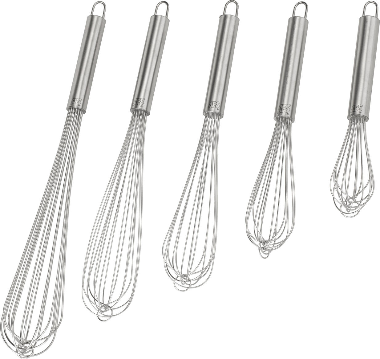 APS Stainless Steel Whisk 45 cm, 8 Wires, 2.3 mm Wire Diameter, Matt Polished Silver Finish, Dishwasher Safe with Hanging Loop