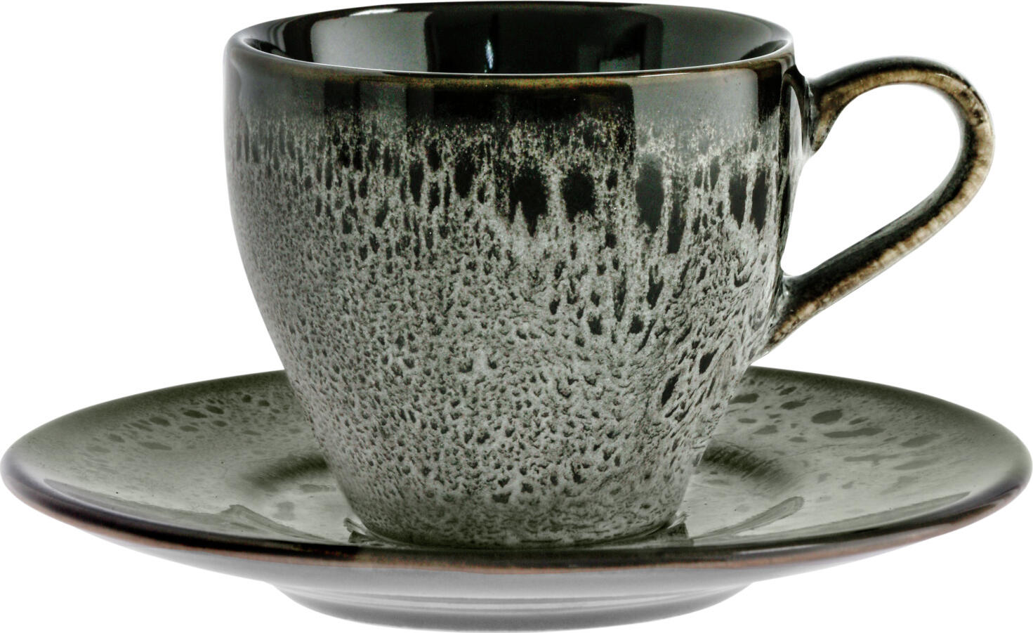 VEGA Nano Espresso Saucers, 12.4 cm Round Black Colored Stoneware with Reactive Glaze and Irregular Edges, Dishwasher and Microwave Safe
