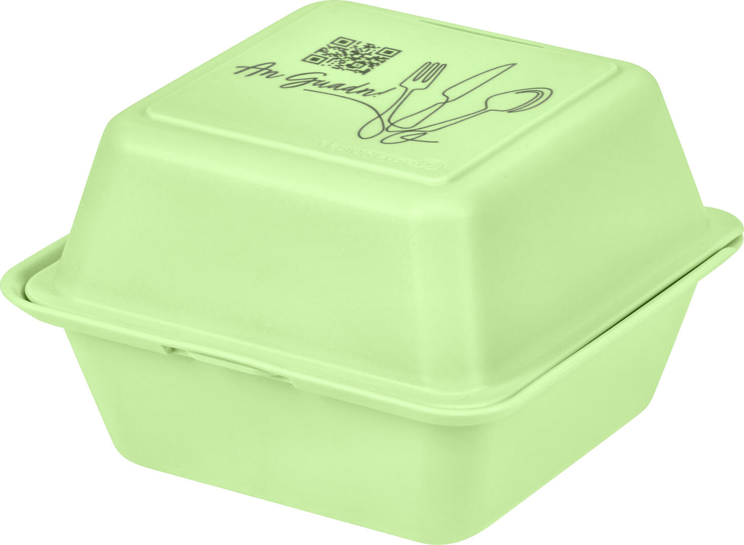 elasto REuse elasto GmbH & Co. KG Reusable burger box Yari Mehrweg Burger-Box Yari Reusable burger box Yari; 700 ml, 15.7x15.7x8.4 cm (LxWxH); green; square; 25 piece / pack Mehrweg Burger-Box Yari; 700 ml, 15.7x15.7x8.4 cm (LxBxH); grün; quadratisch; 25 Stück / Pack The reusable burger box is made of 100 % recyclable polypropylene, BPA free. Ideal for the take away sector to transport hot and cold food. Stackable, microwaveable and suitable for dishwasher. Temperature resistance is reliably guaranteed between 0 °C and +110 °C. Supplied with attached lid. Spill-proof. Refinement from one packaging unit with your desired logo as engraving is also possible. Die wiederverwendbare Mehrweg Burger-Box besteht aus 100  % recycelbaren Polypropylen, BPA frei. Ideal für den Take Away Bereich zum Transport von warmen und kalten Speisen. Stapelbar, mikrowellengeeignet und spülmaschinengeeignet. Die Temperaturbeständigkeit ist zwischen 0 °C und +110 °C zuverlässig gewährleistet. Lieferung mit anhängendem Deckel. Schwappsicher. Eine Veredelung ab einer Verpackungseinheit mit Ihrem Wunsch-Logo als Gravur ist ebenfalls möglich.