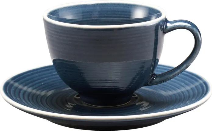 PULSIVA Spirit Coffee Saucer, 15 cm Round Blue Colored Stoneware with Spiral Design, Dishwasher and Microwave Safe