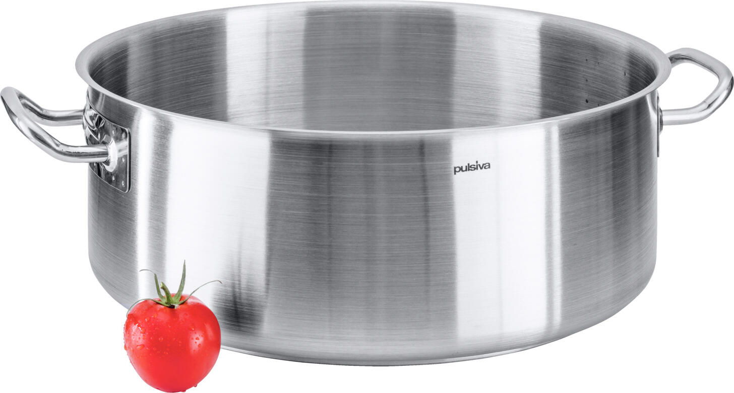 Pulsiva Chef Roasting Pan, 18/0 Chrome-Nickel Stainless Steel, 18.8L Capacity, 40 cm Diameter, Sandwich Base with Aluminum Core, All Hob Compatible, Silver