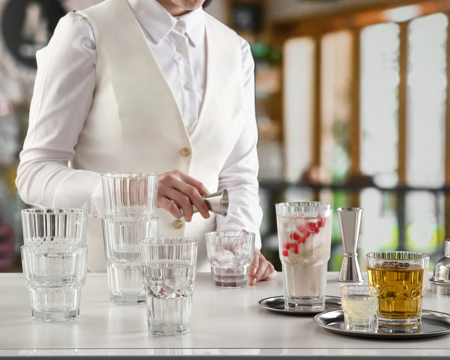 Pasabahce Serenity Long Drink Glass 375ml, Tempered Transparent Glass, Stackable, Dishwasher Safe, Vertical Fluting Diamond Pattern, Heavy Quality