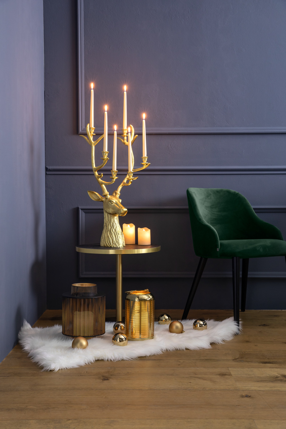 VEGA Marvani Round Side Table, Black Marble Look Top with Gold Brushed Aluminium Edges, Gold Lacquered Stainless Steel Base, 46.5cm Height x 50cm Diameter