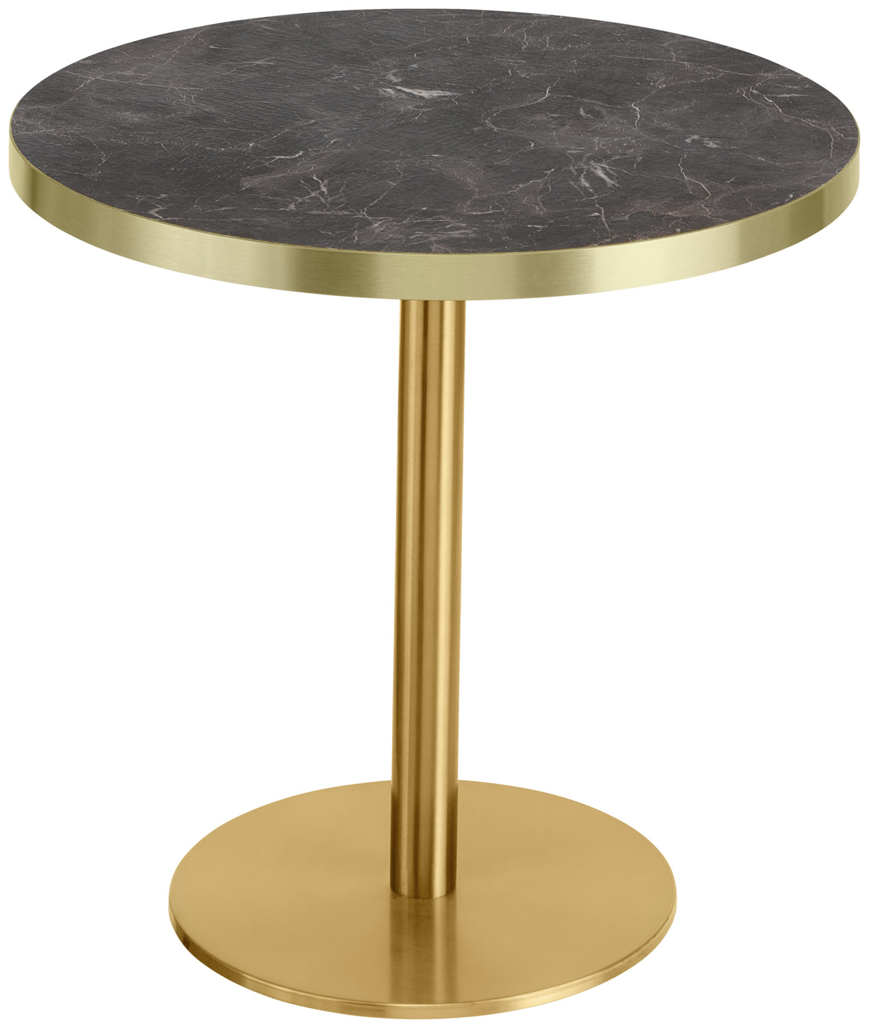 VEGA LUSINI Solutions GmbH Side table Marvani stainless steel table frame Beistelltisch Marvani Tischgestell Edelstahl Side table Marvani stainless steel table frame; 46.5x50 cm (HxØ); Table top black, base golden; round Beistelltisch Marvani Tischgestell Edelstahl; 46.5x50 cm (HxØ); Platte schwarz, Gestell gold; rund Side table with table base in stainless steel, gold lacquered. Table top in marble look with gold brushed aluminium edges (2 mm). Supplied disassembled, including fixing material for the table base. Suitable for indoor use only. Beistelltisch mit Tischsäule in Edelstahl, gold lackiert. Tischplatte in Marmoroptik mit gold gebürsteten Aluminiumkanten (2 mm). Wird zerlegt geliefert, inklusive Befestigungsmaterial bei der Tischäule. Nur für den Innenbereich geeignet.