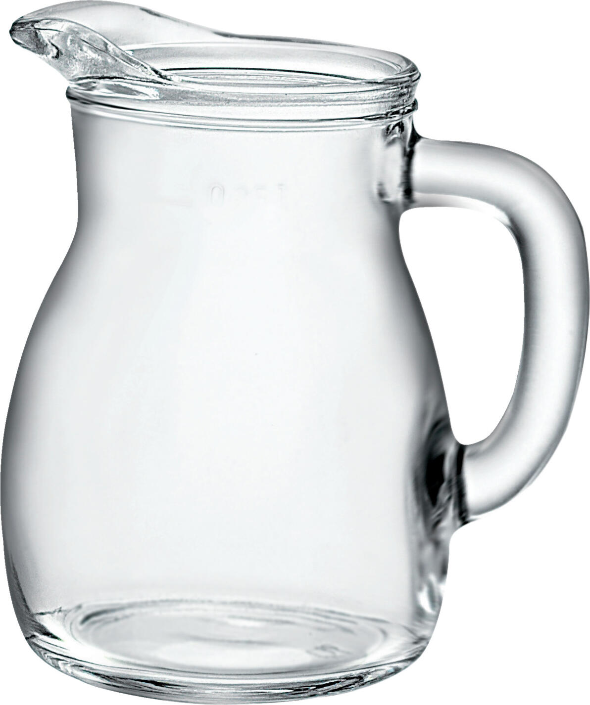 Bormioli Rocco Bormioli Luigi S.p.A. Glass jug Bistrot Glas-Krug Bistrot Glass jug Bistrot; 300 ml, 6.2x11.7 cm (ØxH); transparent; round; 0.25 l Filling line, 12 piece / pack Glas-Krug Bistrot; 0.3 l, 6.2x11.7 cm (ØxH); transparent; rund; 0.25 l Eichstrich, 12 Stück / Pack Simple pitcher made of robust glass. With handle and pourer. With filling line. Dishwasher safe. Robuster Krug aus Glas. Mit Henkel und Ausgießer. Mit Eichstrich. Spülmaschinenfest.