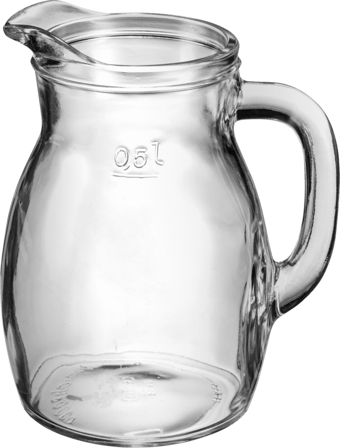 Bormioli Rocco Bormioli Luigi S.p.A. Glass jug Bistrot Glas-Krug Bistrot Glass jug Bistrot; 600 ml, 7.7x14.5 cm (ØxH); transparent; round; 0.5 l Filling line, 12 piece / pack Glas-Krug Bistrot; 0.6 l, 7.7x14.5 cm (ØxH); transparent; rund; 0.5 l Eichstrich, 12 Stück / Pack Simple pitcher made of robust glass. With handle and pourer. With filling line. Dishwasher safe. Robuster Krug aus Glas. Mit Henkel und Ausgießer. Mit Eichstrich. Spülmaschinenfest.