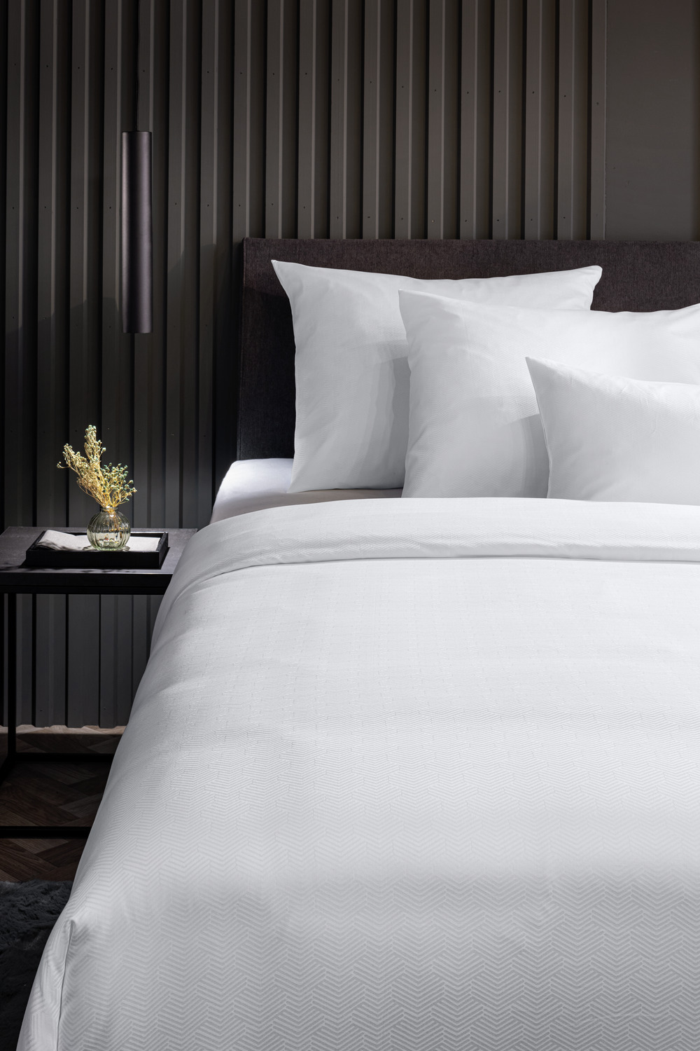 Husa pentru plapuma ERWIN M. LUSINI Livorno, 100% Bumbac Damasc, 350 TPI, Model Geometric Tesut, Închidere Hotel, 160x210 cm, Alb, OEKO-TEX Standard 100