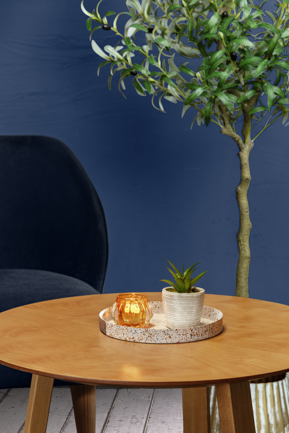 Vega Abril Decorative Tray, Metal with Terrazzo Stone Look Finish, 20.5 cm Diameter, 2 cm Height