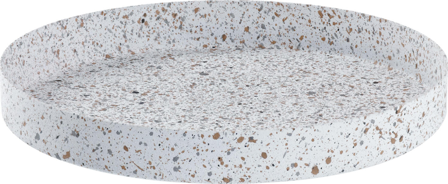 unknown LUSINI Solutions GmbH Decorative tray Abril Deko-Tablett Abril Decorative tray Abril; 20.5x2 cm (ØxH); white/brown/grey/anthracite Deko-Tablett Abril; 20.5x2 cm (ØxH); weiß/braun/grau/anthrazit Metal decorative tray in terrazzo stone look. Dekotablett aus Metall in Terrazzo-Stein-Optik.