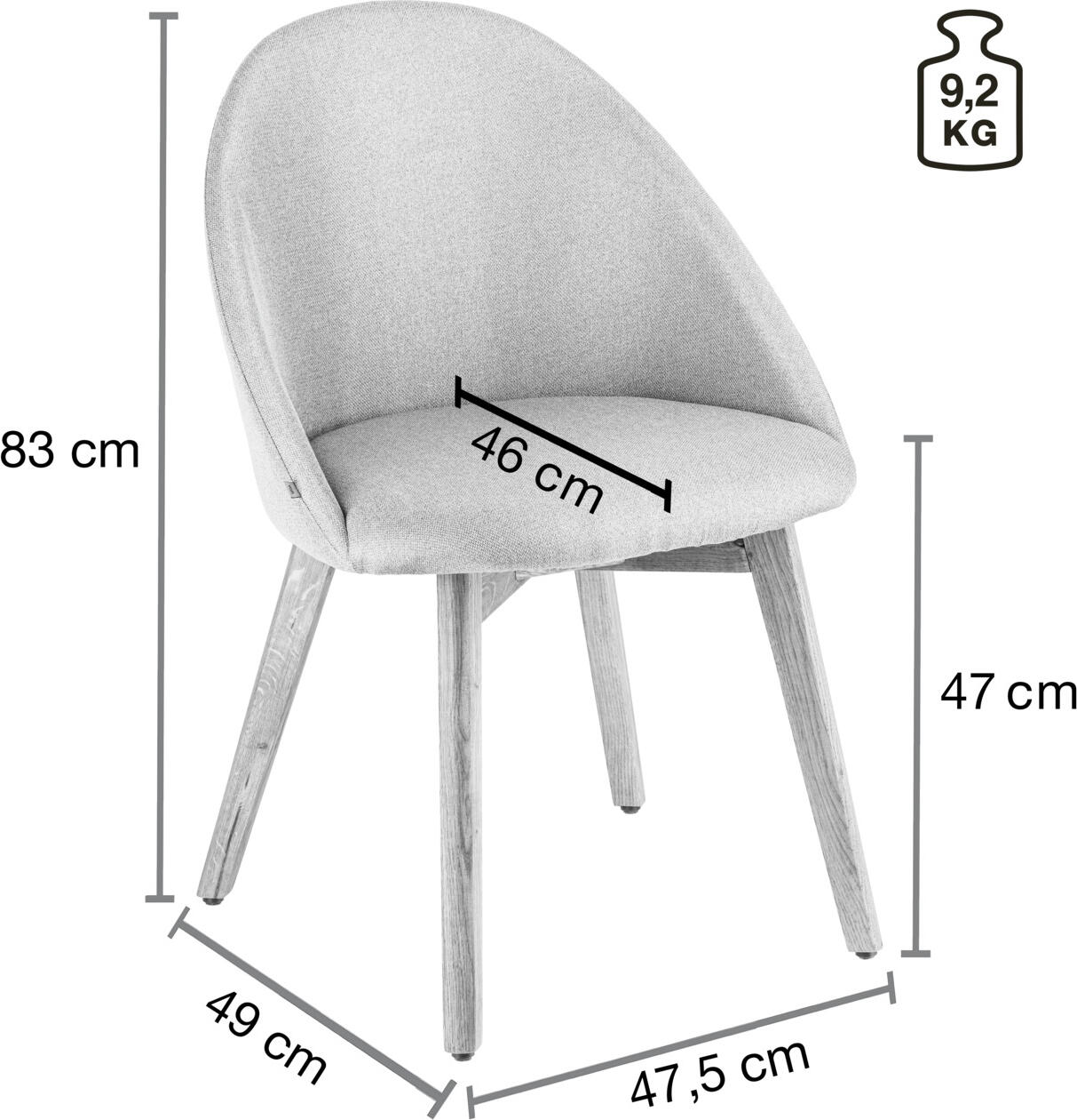 VEGA Alwin Upholstered Chair, Solid Oiled Oak Wood Frame, 100% Polyester Fabric Seat, FSC-certified, 56x50x83 cm, Indoor Dining Chair