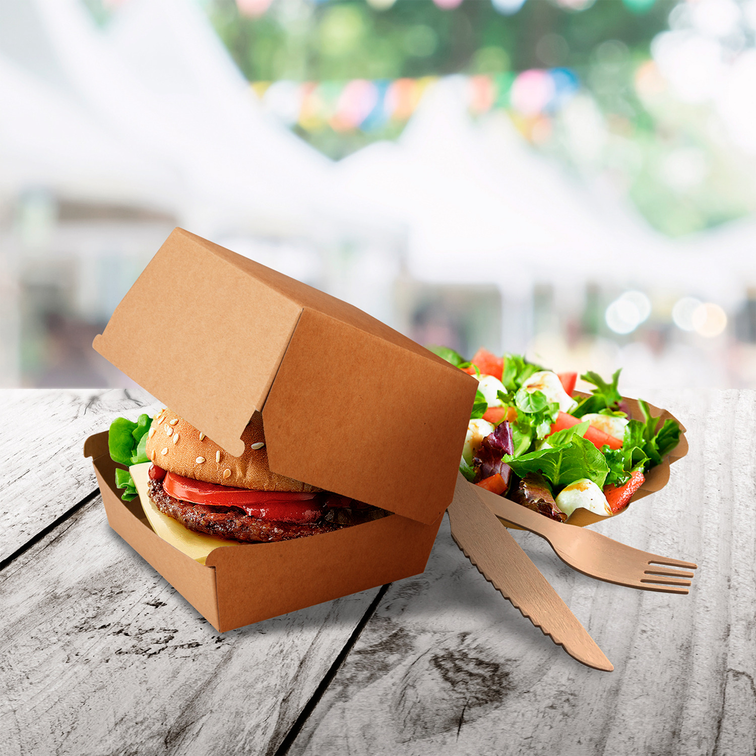 WIMEX Burger Box with Fat Barrier, Brown Kraft Paper, 11x11x9 cm, Biodegradable, Plastic-free, Microwaveable, Heat Resistant Food Container