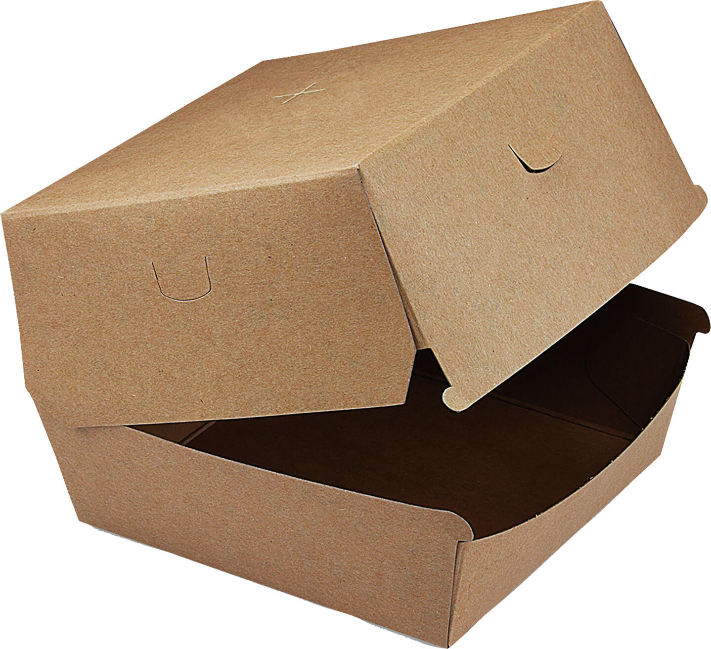 WIMEX WIMEX s.r.o. Burger box with fat barrier Burgerbox mit Fettbarriere Burger box with fat barrier; 13.5x13.5x10 cm (LxWxH); brown; 50 piece / pack Burgerbox mit Fettbarriere; 13.5x13.5x10 cm (LxBxH); braun; 50 Stück / Pack Sustainable burger box made of kraft paper. With fat barrier, plastic free. The box is harmless to our environment, 100% biodegradable and are a valuable raw material in the circular economy of recycling. The burger packaging is tasteless, heat resistant and microwaveable (max 5 minutes). Temperature resistance is reliably guaranteed between -40°C and +180°C. Nachhaltige Burger Box aus Kraftpapier. Mit Fettbarriere, plastikfrei. Die Box ist für unsere Umwelt unbedenklich, 100  % biologisch abbaubar und sind ein wertvoller Rohstoff in der Kreislaufwirtschaft des Recyclings. Die Burgerverpackungen sind geschmacksneutral, hitzebeständig und mikrowellengeeignet (max. 5 Minuten). Die Temperaturbeständigkeit ist zwischen -40 °C und +180 °C zuverlässig gewährleistet.