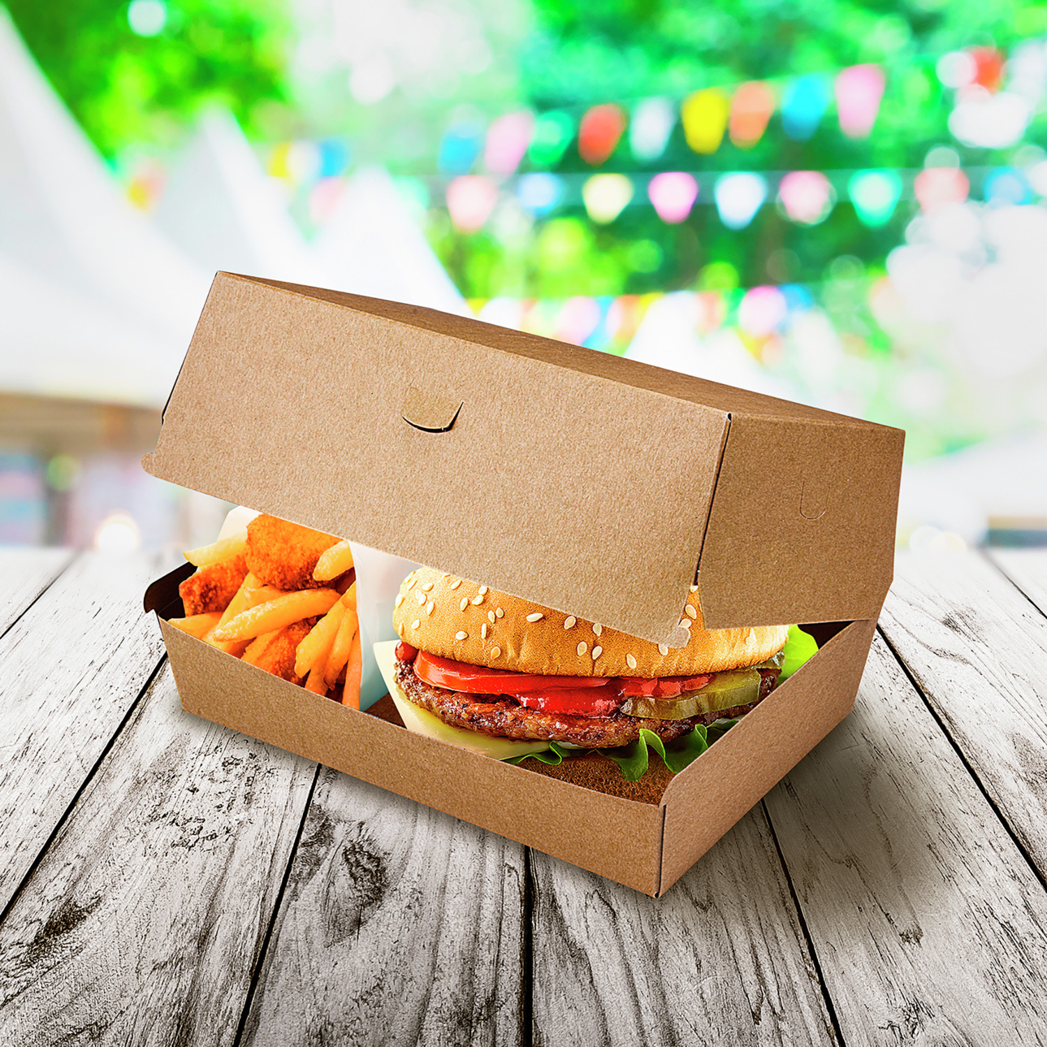 WIMEX Burgerbox Plus Greaseproof Burger Box, Brown Kraft Paper, Fat Barrier, Biodegradable, Microwaveable, 19.5 x 13.5 x 10 cm