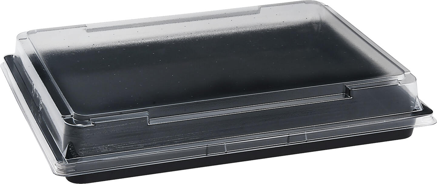 WIMEX WIMEX s.r.o. Sushi box aus PET Sushibox aus PET Sushi box aus PET; 26.2x19.5x4.3 cm (LxWxH); black; rectangular; 200 piece / pack Sushibox aus PET; 26.2x19.5x4.3 cm (LxBxH); schwarz; rechteckig; 200 Stück / Pack Plastic (PET) sushi box with lid. Heat-resistant up to 70°C. Sushibox aus Kunststoff (PET) mit Deckel. Temperaturbeständig bis 70 °C.