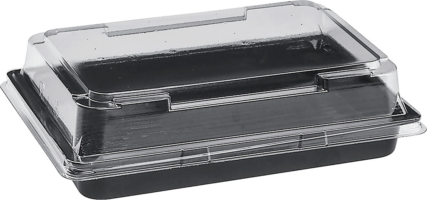 WIMEX WIMEX s.r.o. Sushi box aus PET Sushibox aus PET Sushi box aus PET; 17.1x12.3x4.3 cm (LxWxH); black; rectangular; 500 piece / pack Sushibox aus PET; 17.1x12.3x4.3 cm (LxBxH); schwarz; rechteckig; 500 Stück / Pack Plastic (PET) sushi box with lid. Heat-resistant up to 70°C. Sushibox aus Kunststoff (PET) mit Deckel. Temperaturbeständig bis 70 °C.