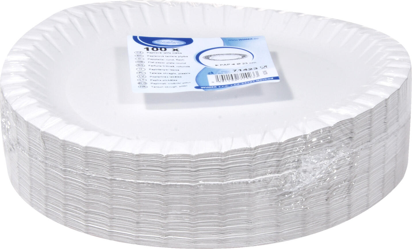 Farfurii de hartie biodegradabile WIMEX Party, Rotunde, 100 buc, din fibre de lemn regenerabile 100%, sigure la microunde, rezistente la temperaturi -40 pana la +180 °C, albe