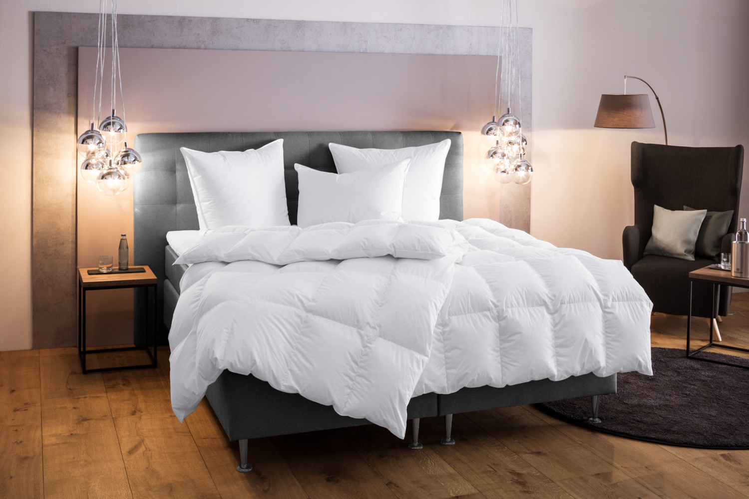 ERWIN M. Hypno Down and Feather Pillow, 65 x 65 cm, 60% Duck Down 40% Feathers, 100% Cotton Twill Cover, Nomite and OEKO-TEX Standard 100, White