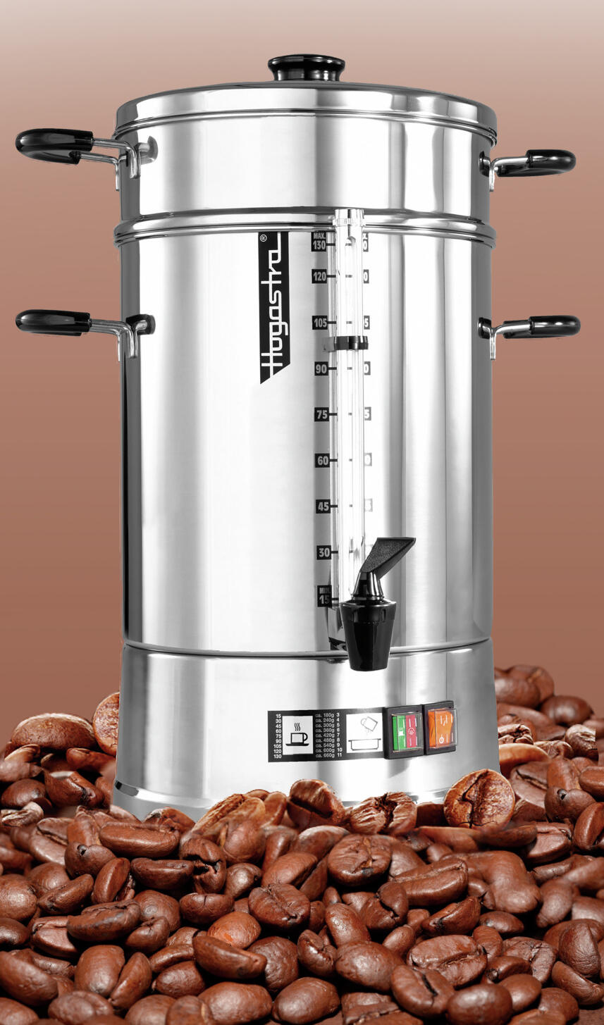 Hogastra CNS-130 Professional Stainless Steel Coffee Brewer, 16.5L Capacity (130 Cups), 1600W, Non-Drip Tap, Boil-Dry Protection, Silver