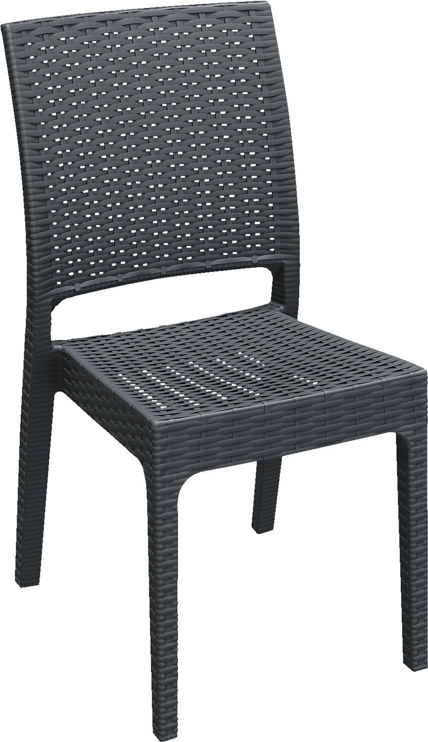Siesta ISILPLAST PLASTIK SAN.VE TIC.A.S. Chair Melrose without armrests Stuhl Melrose ohne Armlehne Chair Melrose without armrests; 45x46x88 cm (WxDxH); anthracite; 2 piece / pack Stuhl Melrose ohne Armlehne; 45x46x88 cm (BxTxH); anthrazit; 2 Stück / Pack Chair made of highly stable plastic in wickerwork look, reinforced with glass fiber. Stackable, sturdy, weatherproof and UV-resistant. Suitable for outdoor use. Supplied assembled. Matching chairs or bar chairs can be ordered at the same time. Stuhl aus hochstabilem Kunststoff in Geflecht Optik, der mit Glasfasern verstärkt ist. Stapelbar, robust, wetterfest und UV-beständig. Für den Außenbereich geeignet. Lieferung erfolgt montiert. Passende Stühle oder Barstühle gleich mitbestellen.