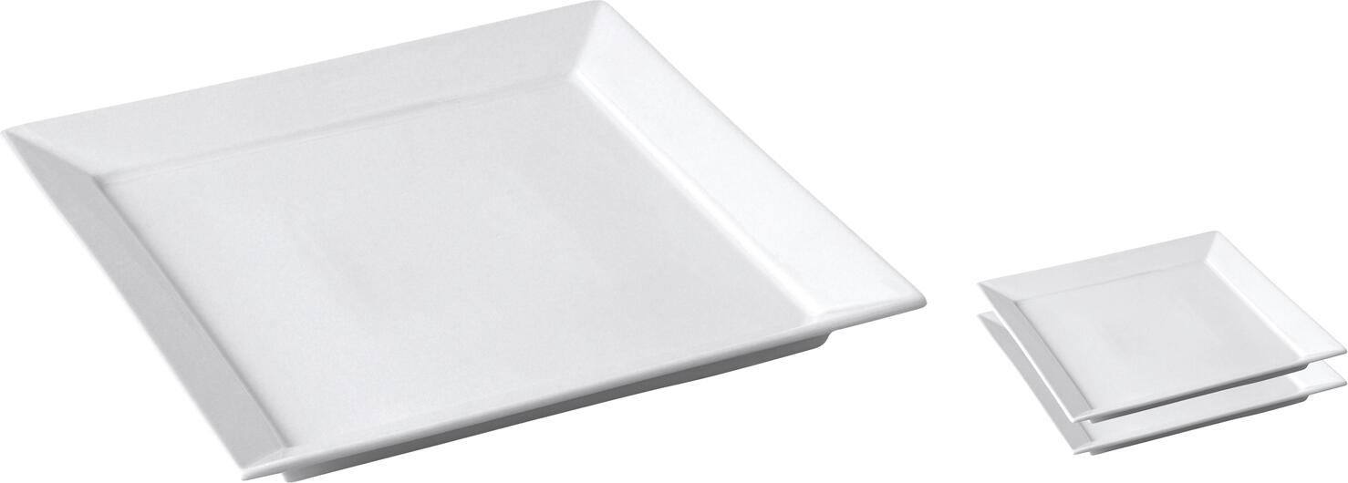 Pulsiva Plate Ambiente Flat Square Porcelain Plates, White, 25x25x2.8 cm, Dishwasher and Microwave Safe, Slanted Rim Design