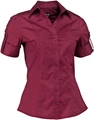 Bluza Jobeline Kate pentru femei, cu guler V, maneca scurta, bumbac cu spandex, croiala pe talie, buzunare la piept si epauleti, Bordeaux