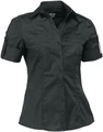 Bluza pentru femei Jobeline Kate, din bumbac cu spandex, maneca scurta, croiala pe talie, guler V, buzunare la piept, epauleti, OEKO-TEX Standard 100