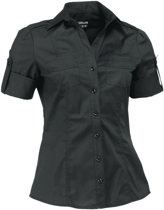 Bluza pentru femei Jobeline Kate, din bumbac cu spandex, maneca scurta, croiala pe talie, guler V, buzunare la piept, epauleti, OEKO-TEX Standard 100