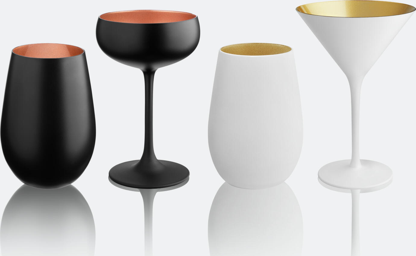 VEGA Joleen Water Drinking Glasses, 460ml Lacquered Crystal Glass, Black Exterior with Copper Interior, 120mm Height, 64mm Diameter, Dishwasher Safe