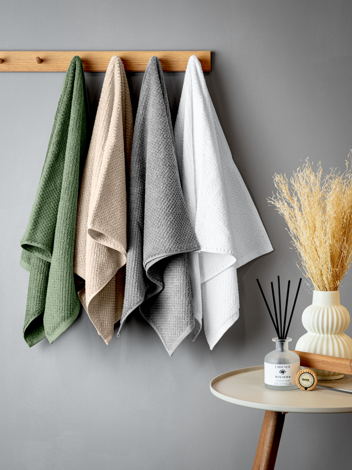 Prosop de dus ERWIN M. LUSINI Tavira, 100% Bumbac, 70 x 140 cm, Bej, Textura Waffle, Super-Absorbant, OEKO-TEX Standard 100
