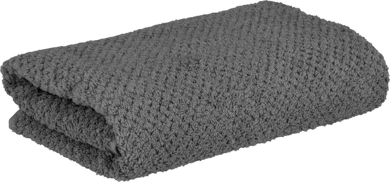 ERWIN M. LUSINI Solutions GmbH Shower towel Tavira Duschtuch Tavira Shower towel Tavira ; 70x140 cm (WxL); anthracite Duschtuch Tavira ; 70x140 cm (BxL); anthrazit 100% cotton. Weight approx. 480 g/m². Super-absorbent single-ply terry shower towel with high-quality Low Twist special yarns made of pure cotton. The towel does not just impress thanks to its very voluminous and soft feel - it also has a modern waffle texture. 100 % Baumwolle. Gewicht ca. 480 g/m². Super saugfähiges Walkfrottier Duschtuch mit hochwertigen Low Twist Spezialgarnen aus reiner Baumwolle. Das Duschtuch überzeugt nicht nur durch seinen sehr voluminösen Griff und seine weiche Haptik sondern auch durch seine moderne Waffelstruktur.