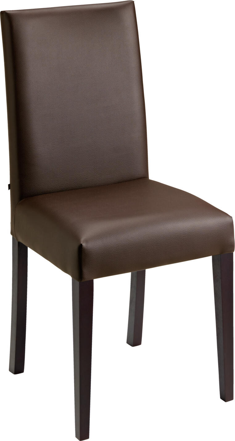 VEGA LUSINI Solutions GmbH Chair Elegance Polsterstuhl Elegance Chair Elegance; 46.5x51x95.5 cm (WxDxH); seat brown, base wenge; 2 piece / pack Polsterstuhl Elegance; 46.5x51x95.5 cm (BxTxH); Sitz braun, Gestell wenge; 2 Stück / Pack Classic upholstered chair made of solid beech wood. Seat and backrest covered with imitation leather. Easy to clean and stable. Only suitable for indoor use. Klassischer Polsterstuhl aus massivem Buchenholz. Sitzfläche und Rückenlehne mit Kunstlederbezug. Pflegeleicht und stabil. Nur für den Innenbereich geeignet.