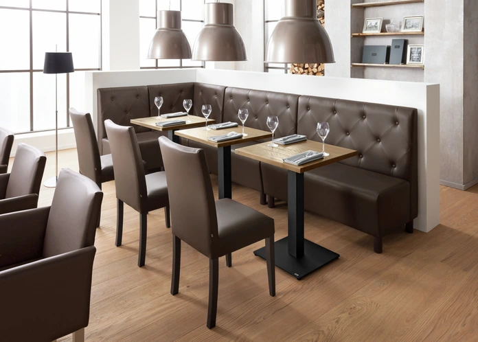 VEGA Elegance Dining Chair, Solid Beech Wood Frame, Brown Imitation Leather Upholstery, Wenge Base, 46.5 x 51 x 95.5 cm, High Abrasion Resistance
