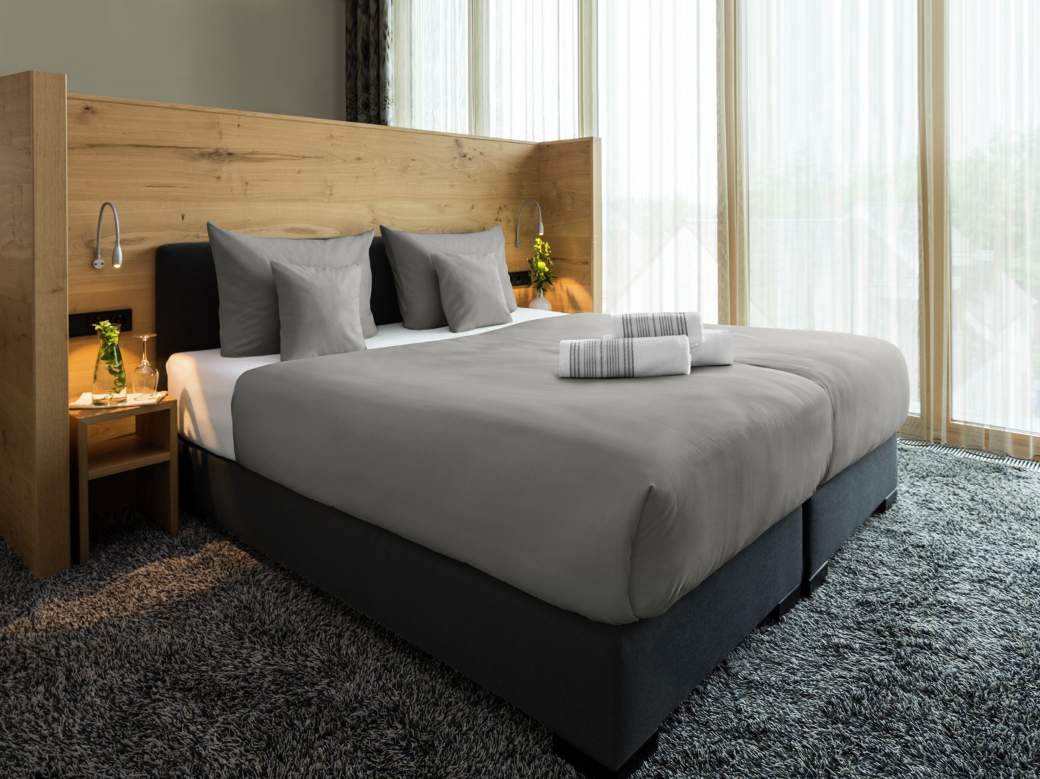 LUSINI Siena Duvet Cover 160x210 cm Grey Percale Cotton-Polyester Blend OEKO-TEX Standard 100 Hotel Closure Easy-Care Bedding