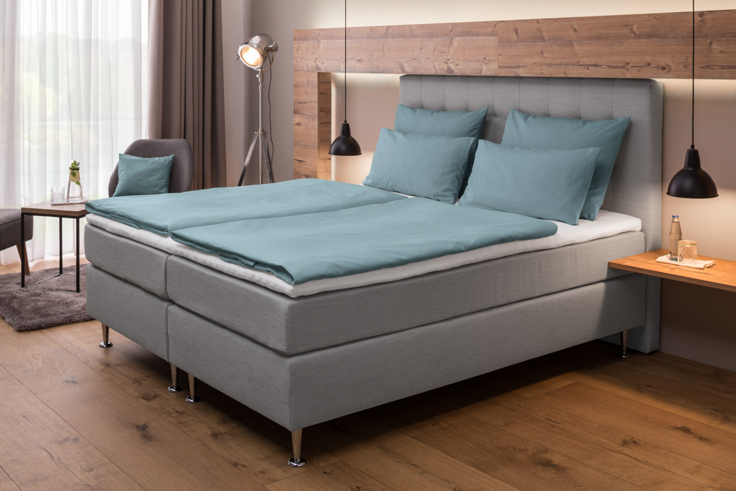 LUSINI Siena Duvet Cover 135 x 200 cm, Percale Cotton-Polyester Blend, Smoky Blue, Hotel Closure, OEKO-TEX Standard 100 Certified