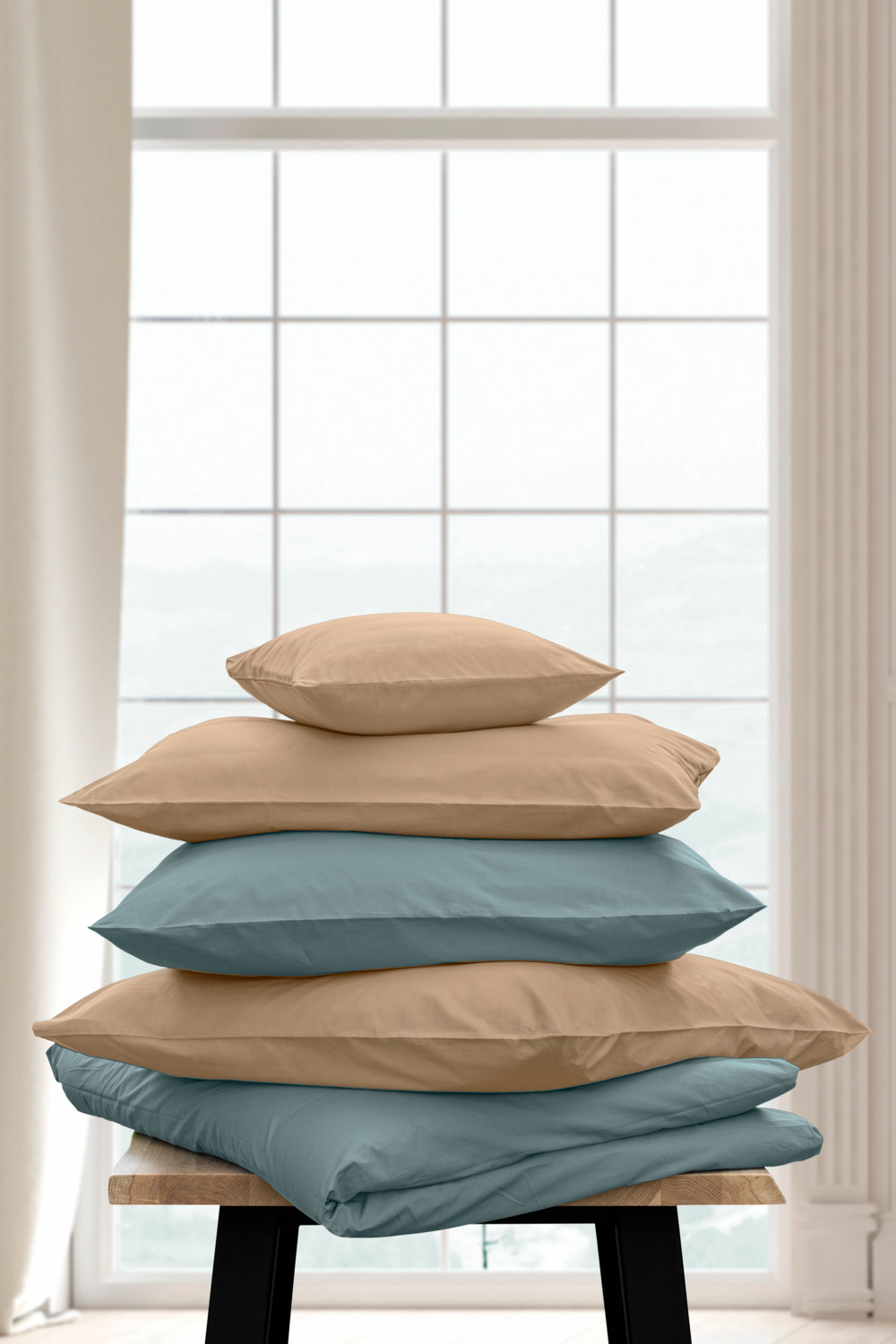 ERWIN M. LUSINI Solutions GmbH Siena Duvet Cover 140x200 cm Percale Cotton-Polyester Blend Smoky Blue Hotel Closure OEKO-TEX Standard 100